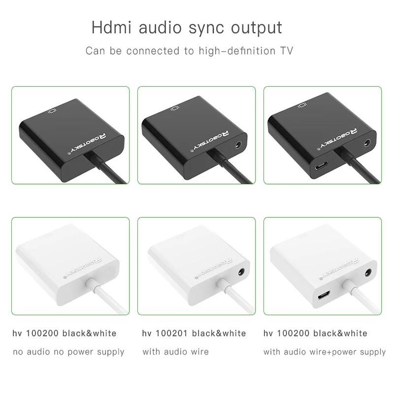 Robotsky HDMI к VGA адаптер цифро-аналоговый av-конвертер кабель для Xbox PS4 ПК ноутбук ТВ коробка к проектору Displayer HD tv