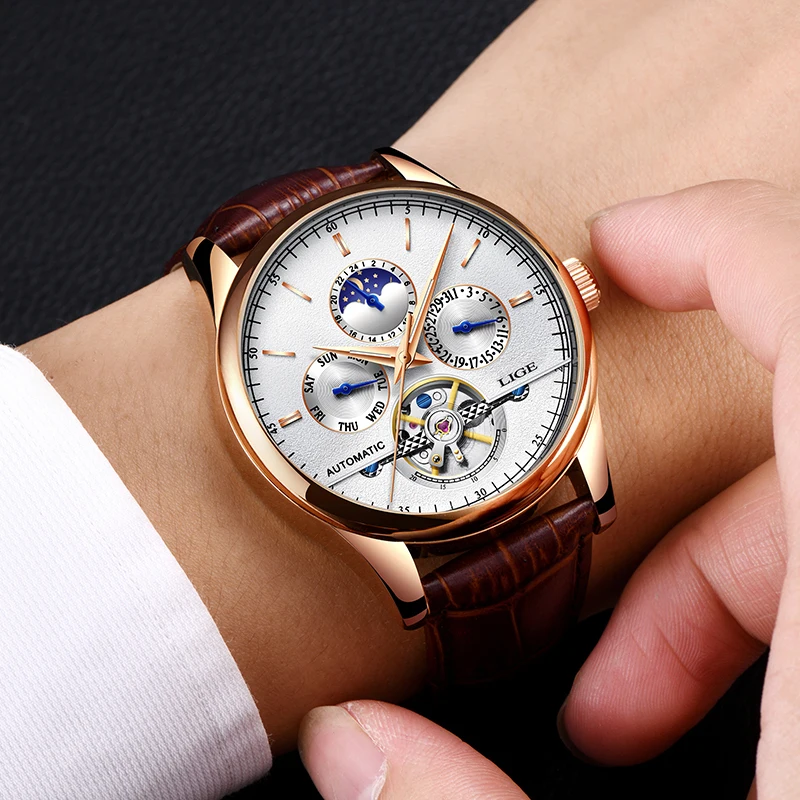LIGE мужские часы Топ бренд класса люкс военные спортивные механические