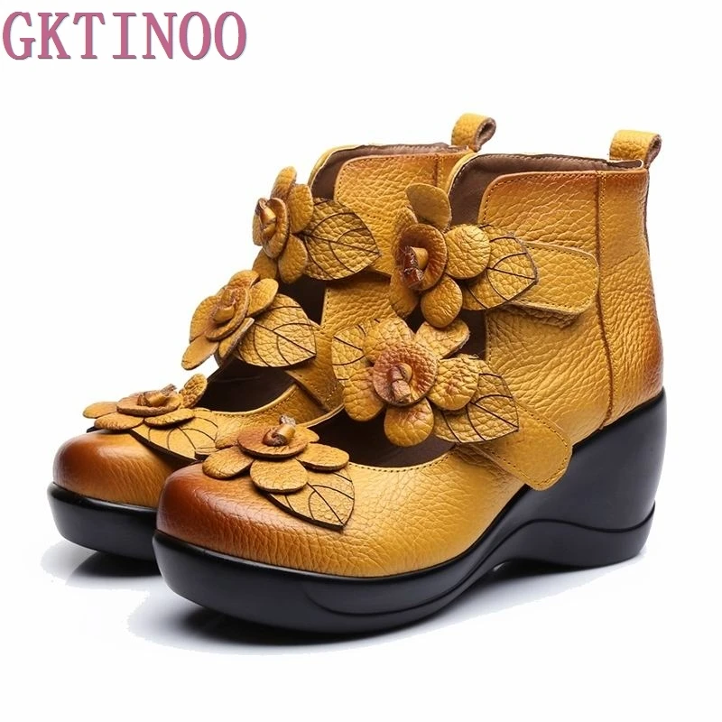GKTINOO/ женские туфли-лодочки на высокой танкетке; женские туфли-лодочки из натуральной кожи на высоком каблуке и платформе с круглым носком; zapatos mujer