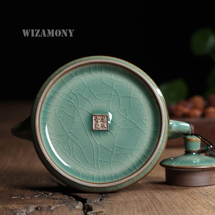 Новинка Лидер продаж хрустящая глазурь Longquan Celadon 170 мл Zisha керамика искусство плоский чайник фарфор Исин глина имитация антикварный чайник