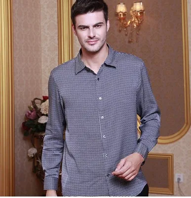 Высококачественная Мужская шелковая рубашка с длинным рукавом hangzhou 100%