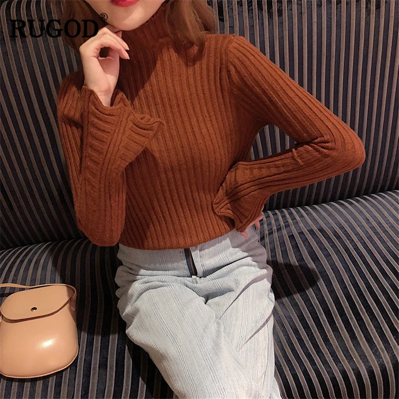 RUGOD New Long Sleeve Slim Women Sweater Turtleneck Solid Pullovers Casual Knitted Autumn Winter Clothes For Female pull femme | Женская