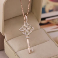 new vintage fashion statement necklaces for women luxury jewelry copper zircon rhinestone key charms pendants necklace bijoux