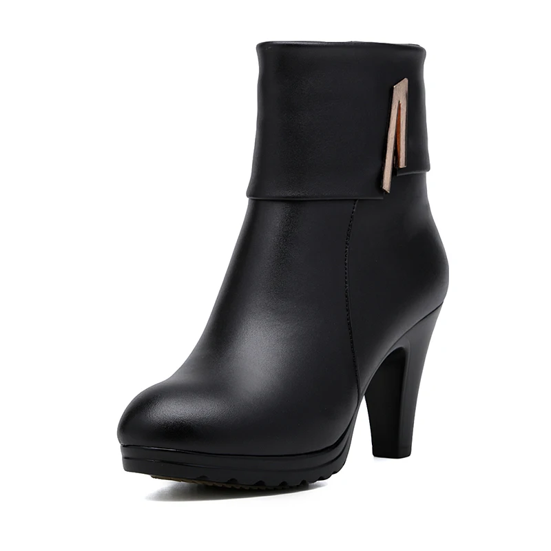 

TIMETANG New Fashion Warm Fur Women Shoes Winter Ankle Boots Genuine Leather Shoes Woman High Heel Boots Winter Snow Boots