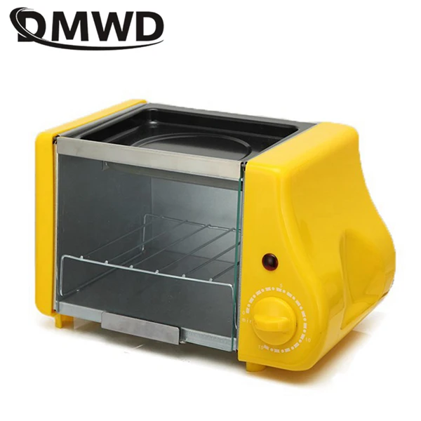 Yellow DMWD 2 в 1 Мини электрическая выпечка, жареная печь, гриль, яичница, омлет, сковорода, машина для завтрака, хлебопечка, тостер - Цвет: Yellow