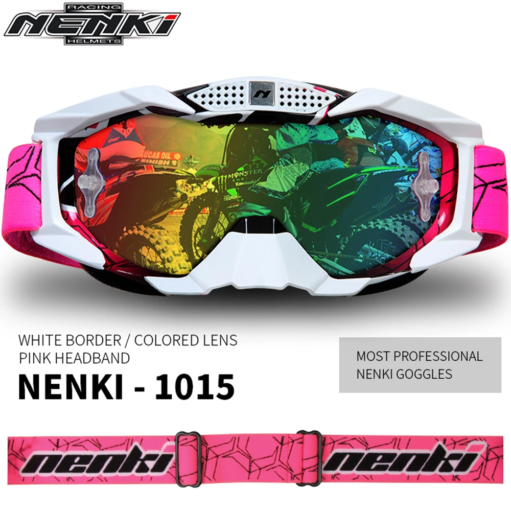 Pink Colorful Lens NENKI мотоциклетные очки, ветрозащитные очки для мотокросса, профессиональные мотоциклетные гоночные очки, Мото очки - Цвет: Pink Colorful Lens