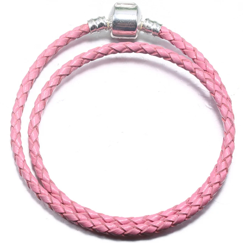 Pink BAOPON, высокое качество, модные, 9 цветов, кожаная цепочка, браслеты с подвесками, подходит для прекрасных браслетов, сделай сам, для женщин, ювелирные изделия, аксессуары - Окраска металла: Pink