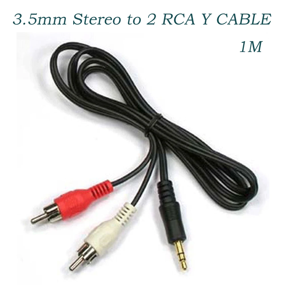 Aux аудио кабель Линия 1 м 3 5 мм стерео к 2 RCA Y-образный для ПК DVD TV VCR динамиков камеры