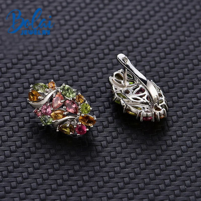 Женские серьги из серебра 925 пробы с бразильскими турмалинами|Серьги-гвоздики| |