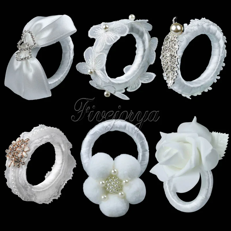 Белое кольцо для салфеток ручной работы с жемчугом горный хрусталь ленточный