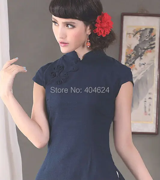 2015 короткий ципао/блузка лето китайский винтажный приталенный ципао женщины