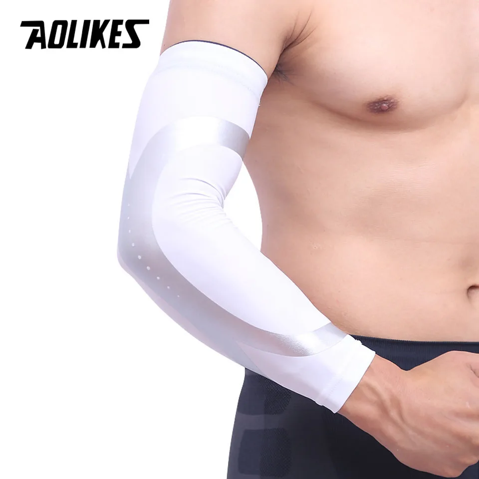White AOLIKES/1 шт., спортивные гетры с длинными рукавами для баскетбола, стрельбы, налокотники, протектор, растягивающийся, мягкий, поддерживающий защитный коврик - Цвет: White