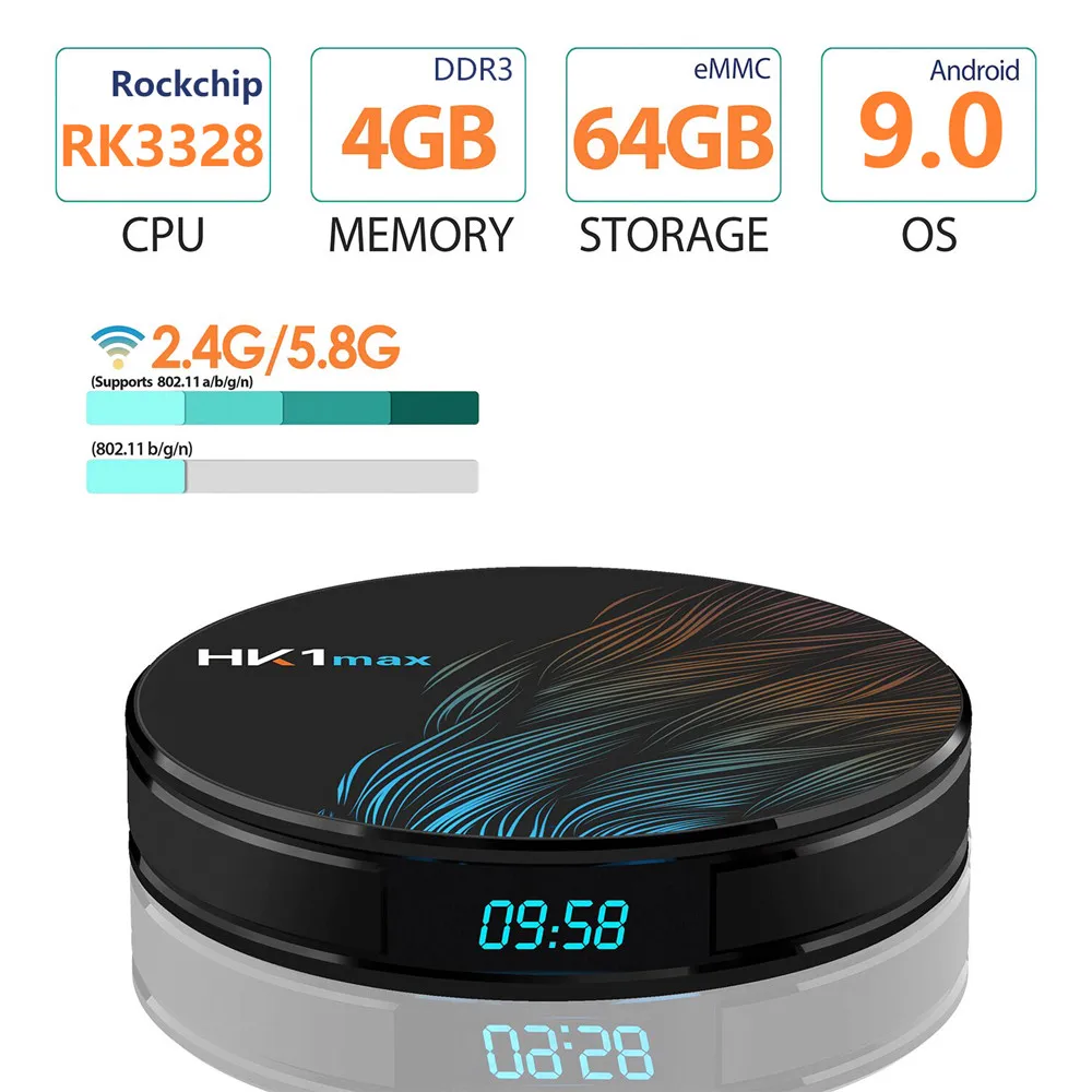 

ТВ-приставка RK3328, Android 9,0, 4 + 32/64 ГБ, Wi-Fi