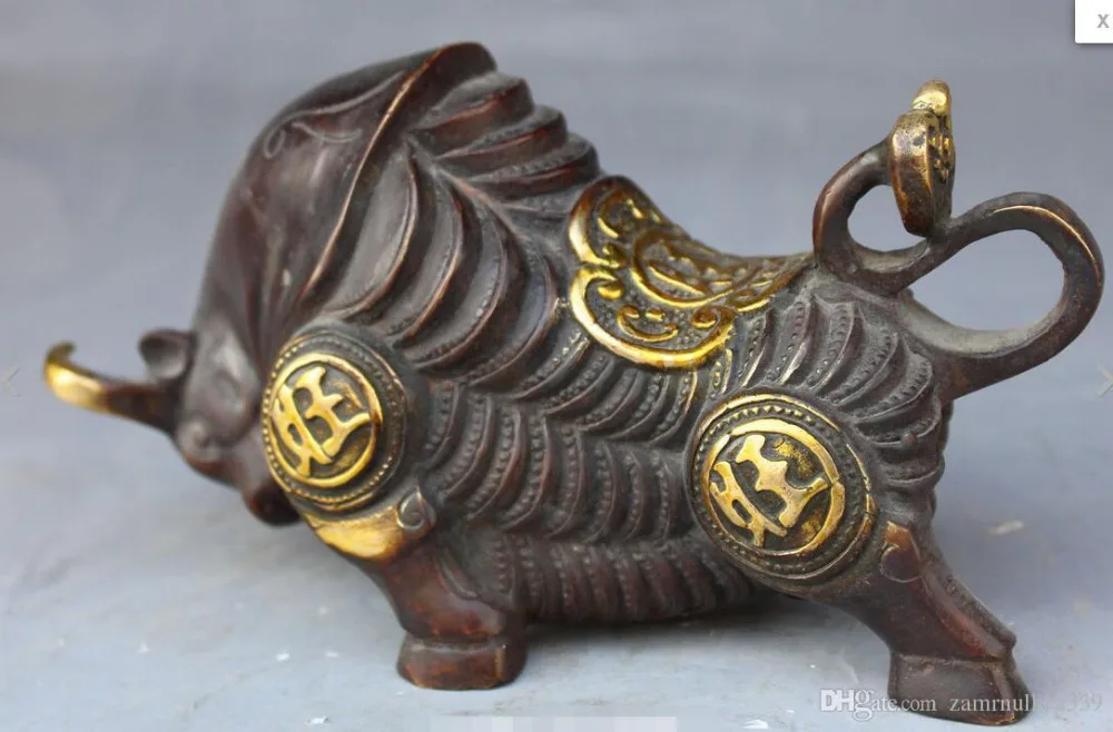 20 см китайские народные бронзовые позолоченные монеты богатства год зодиака бык