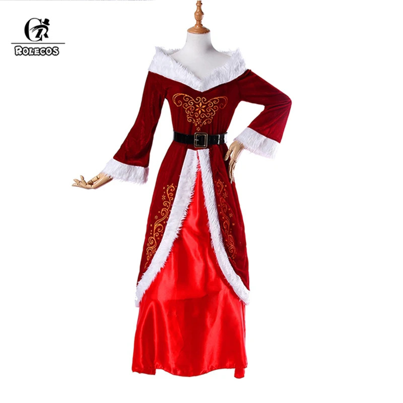 ROLECOS Рождественский костюм для косплея женский Санта Клауса сексуальное длинное