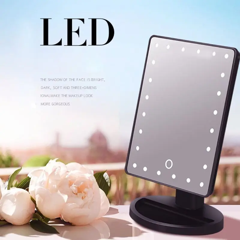 

24 LED Lights Touch Screen Makeup Mirror Table Desktop Bright Adjustable Battery Operated