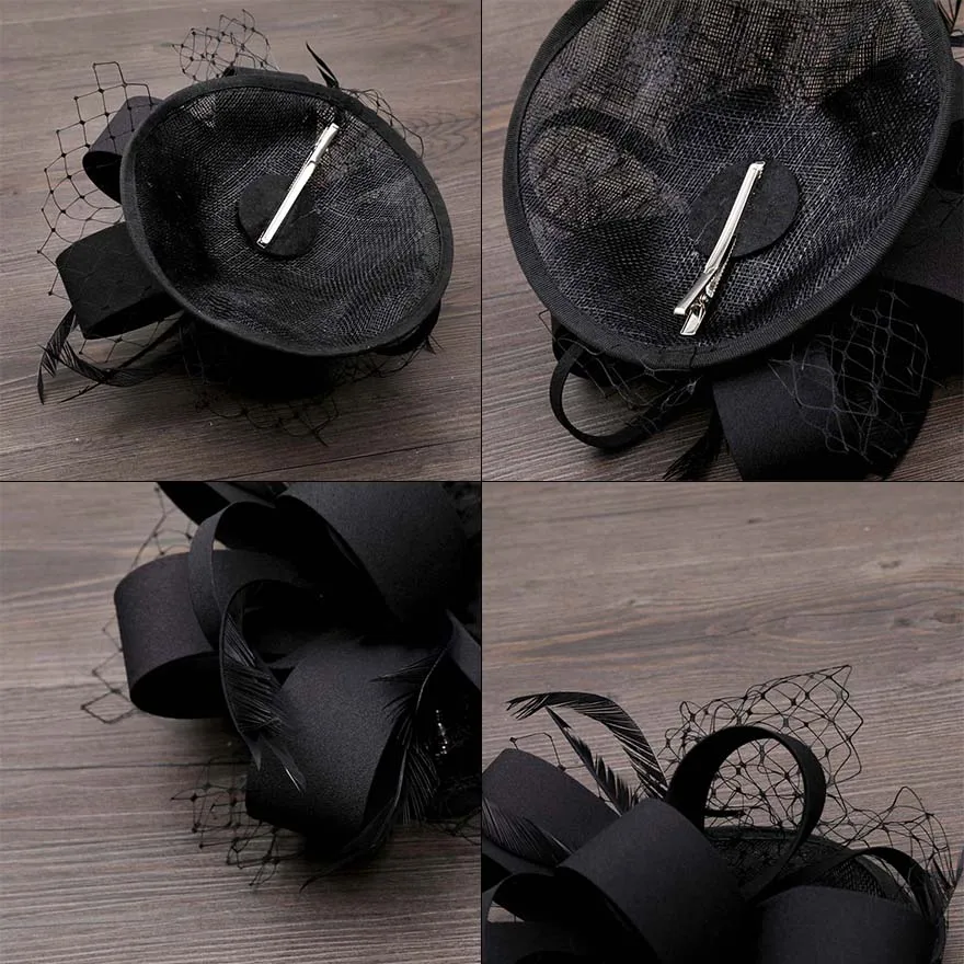 Простая Вуалетка для женщин MOLANS элегантная однотонная черная шляпка с перьями и
