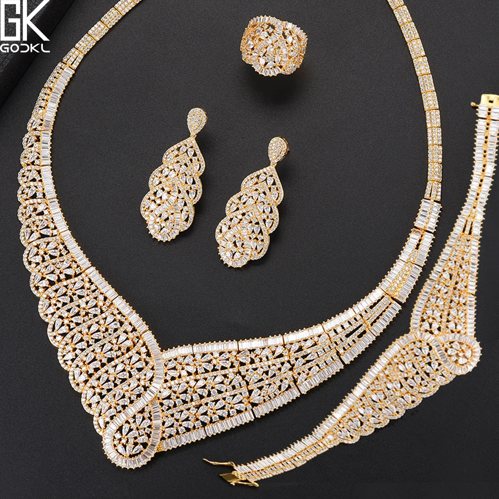 GODKI новые роскошные 4 шт. африканские комплекты ювелирных изделий для женщин