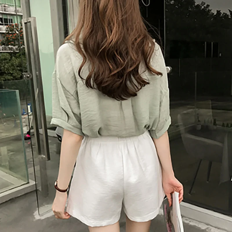 

Women's Sweet Tops Casual V Neck Solid Short Sleeve Lace Up Cotton & Linen T-Shirt