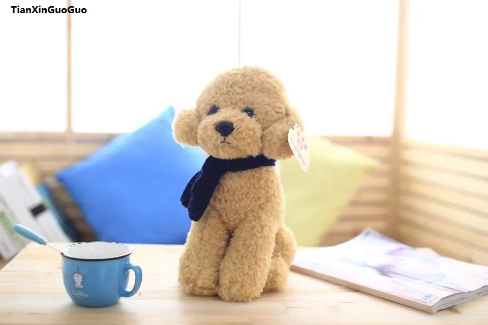 large 33cm light brown ted dog plush toy squatting with scarf pillow birthday gift s0963 | Игрушки и хобби