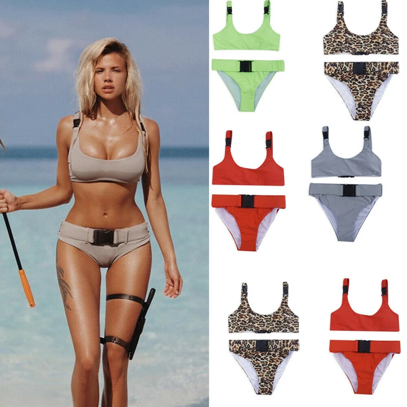 Women Lady Sexy Bikini Set Two Piece The belt Solid Color Beach Swimsuit Swimwear Bathing Suit | Спорт и развлечения
