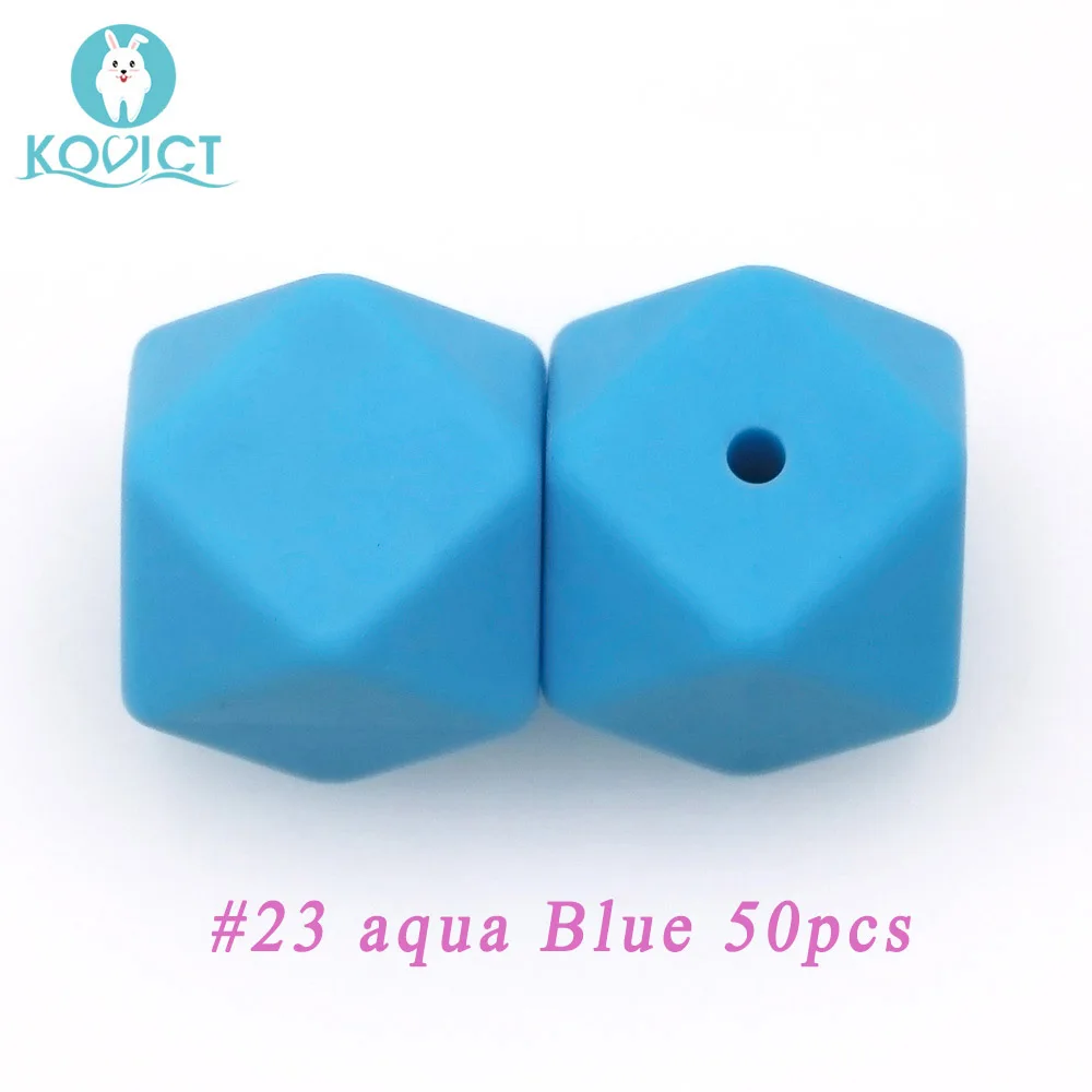 NO.23 aqua blue Kovict 17 мм 50 шт шестигранные Силиконовые Бусины Пищевой детский силиконовый стоматологический для изготовления ожерелья грызунов - Цвет: NO.23 aqua blue