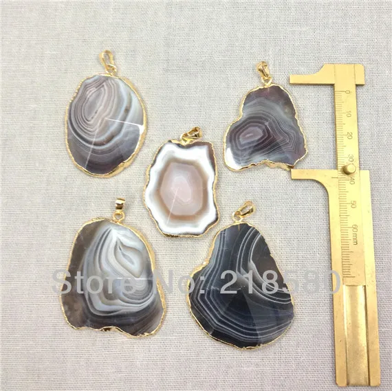 

H-DP91 Brown Gray Agat Onyx Pyramid Pendant Necklace Bracelet Charm with 24k Gold Electroplated