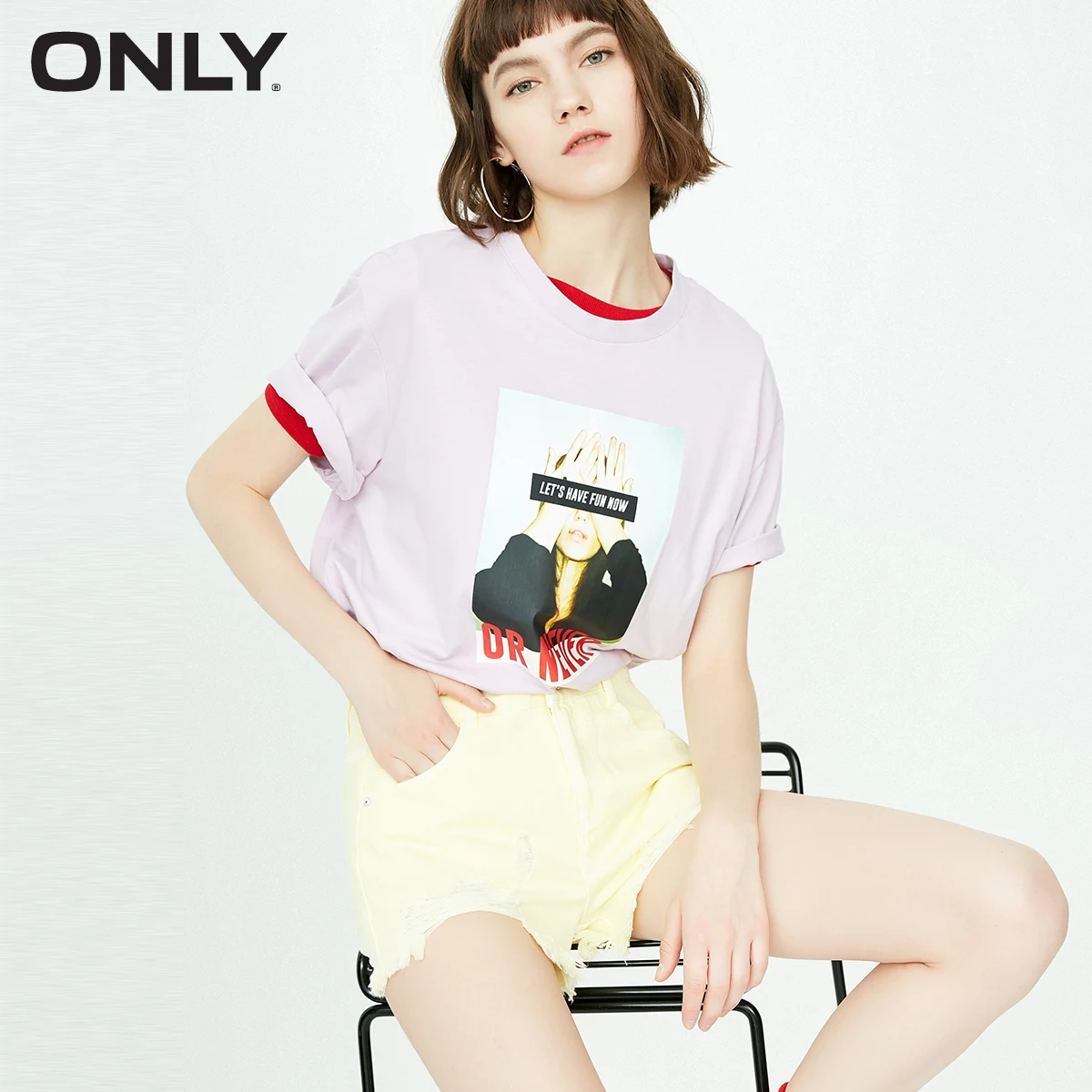 ONLY Summer Women's Candy Color Ripped Raw-edge Denim Shorts |118343523 - Цвет: NEON YELLOW