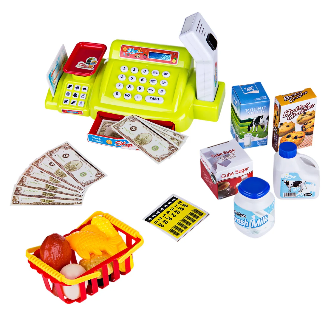 Горячая 24Pcs Дети ролевые игры моделирование шоппинг Игрушка Супермаркет кассовый аппарат Playset Дети Ранние образовательные игрушки-зеленый