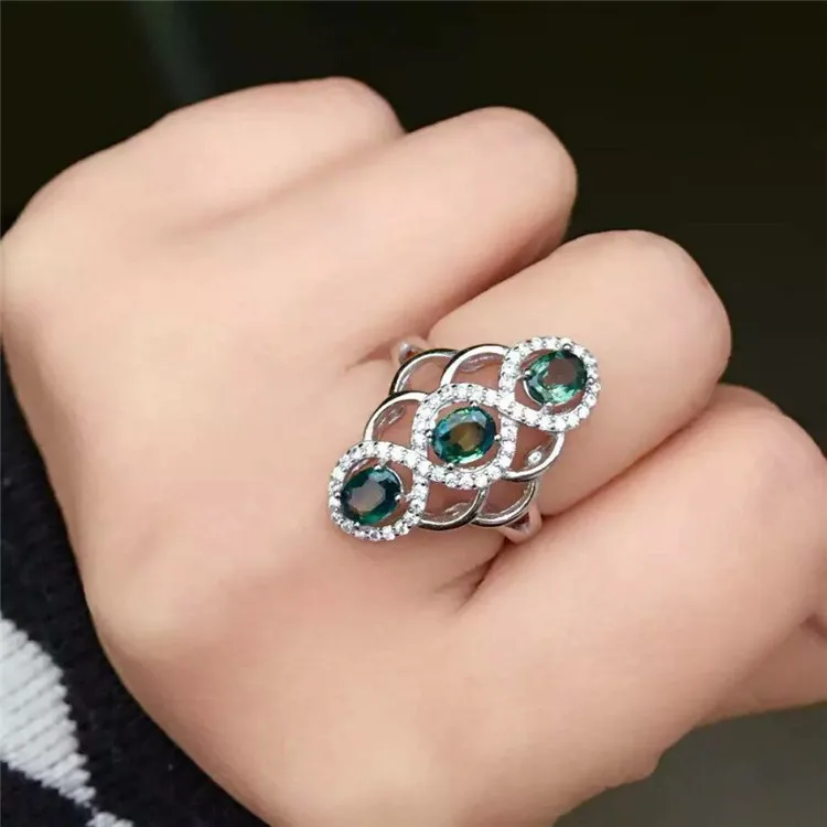 

KJJEAXCMY fine jewelry S925 Pure silver inlay natural sapphire 3 gemstones micro-inlay lady ring