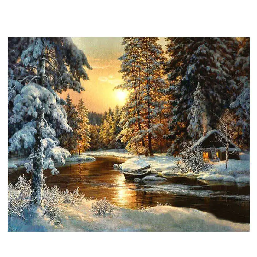 scenery painting 3 Романтическая картина для прогулок по номерам, ручная роспись, картина маслом для влюбленных в дождь, домашний декор, закат, лодка, 40x50 см - Цвет: scenery painting 3