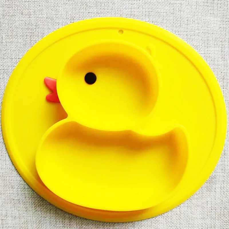 yellow Cute Cartoon Animals Duck Silicone Feeding Food Anti-slip Plate Tray Dishes Food Holder for Baby Toddler Kid Children Bowl - Цвет: yellow