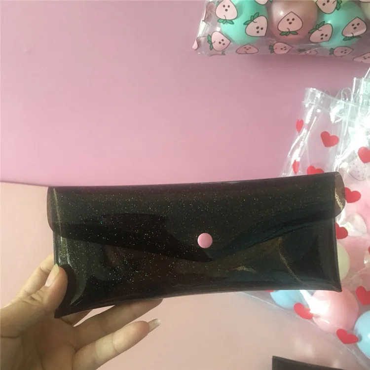 Kawaii Лазерная Монета Кошельки полупрозрачные Деньги сумки студенты радуга желе кошелек небольшой свежий девушка мини клатч - Цвет: black pencil bag