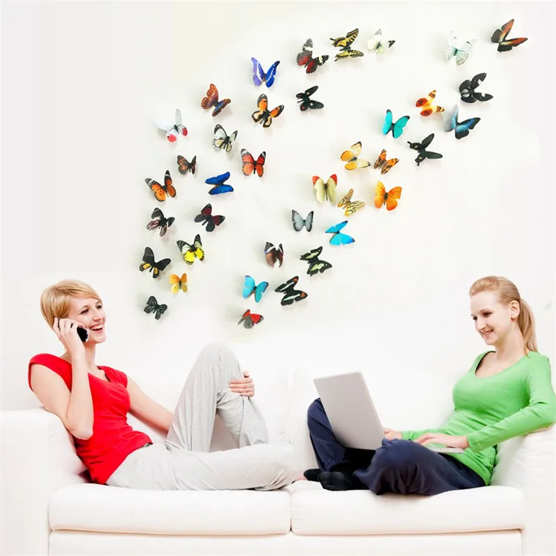 19Pcs/lot New Arrival 3D PVC Butterfly Wall Stickers for kids living room DIY Home Decor on the wall Fridage stickers Decoration | Дом и сад