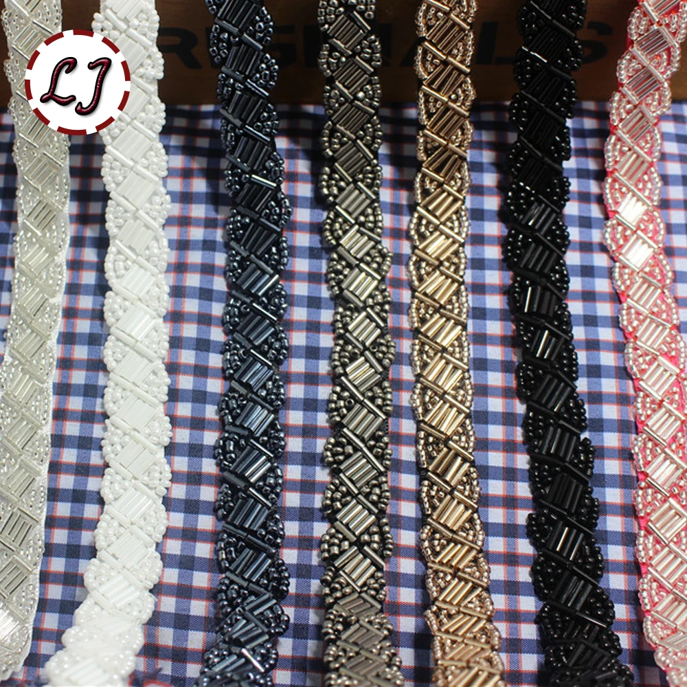 

High quality fashion 2yd/lot Craft Braided pearl breads handmade colorful embroidered Lace ribbon sew on lady overcoat dress DIY