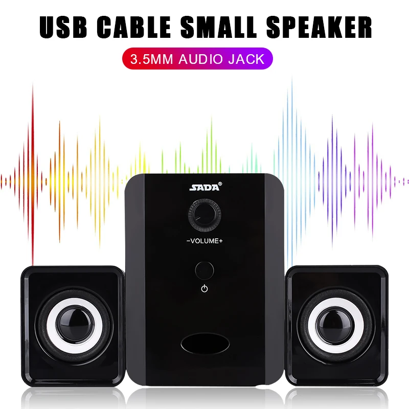 SADA D-201 3 Вт USB проводной комбинированный динамик 3,5 мм аудио портативный Проводной планшет стерео сабвуфер бас компьютерный динамик для ПК