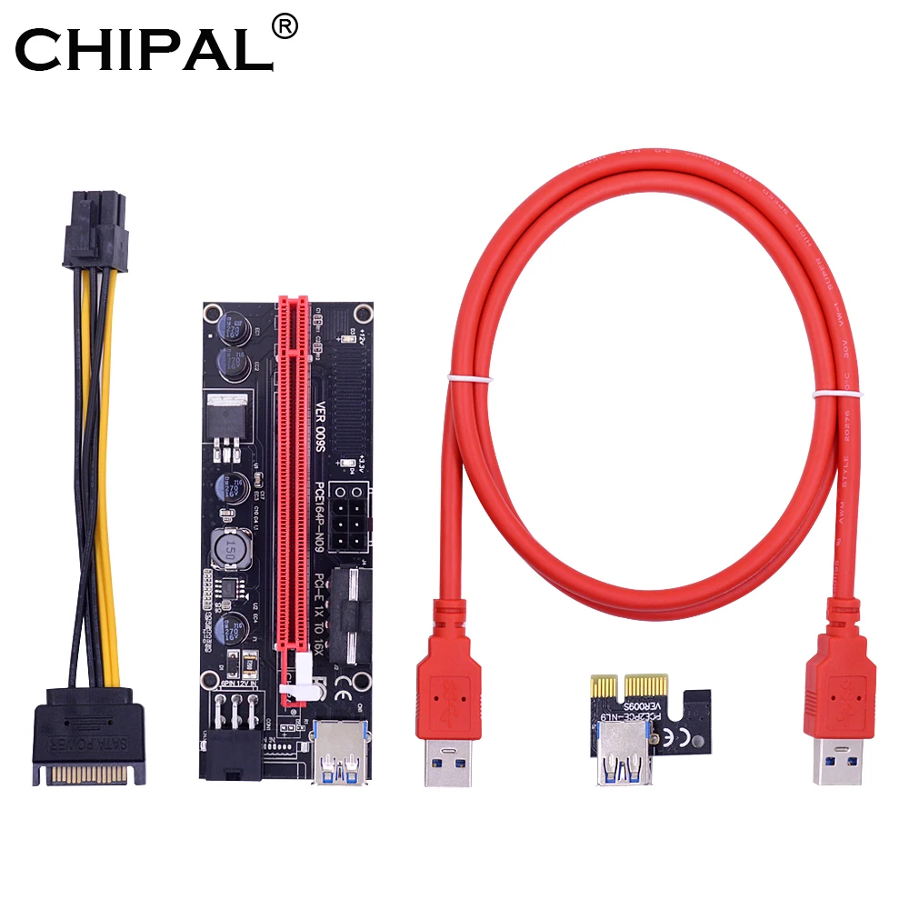CHIPAL новинка 100 см VER009S PCI E Riser Card PCIE 1X к 16X удлинитель с светодиодный кабель USB3.0/Molex