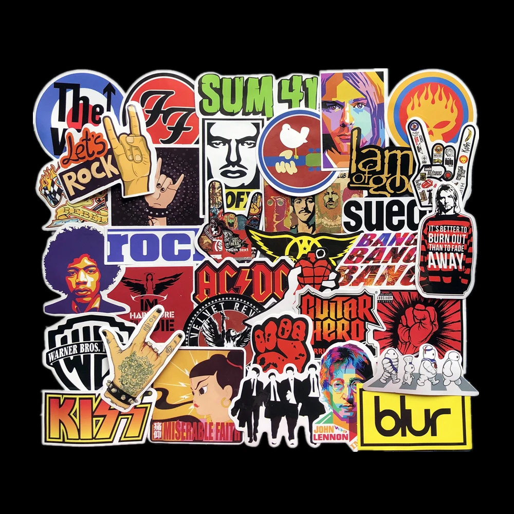 

52pcs/Set Retro rock band music Stickers Grean Day RHCP Luggage For guitar suitcase skateboard DIY waterproof Stickers