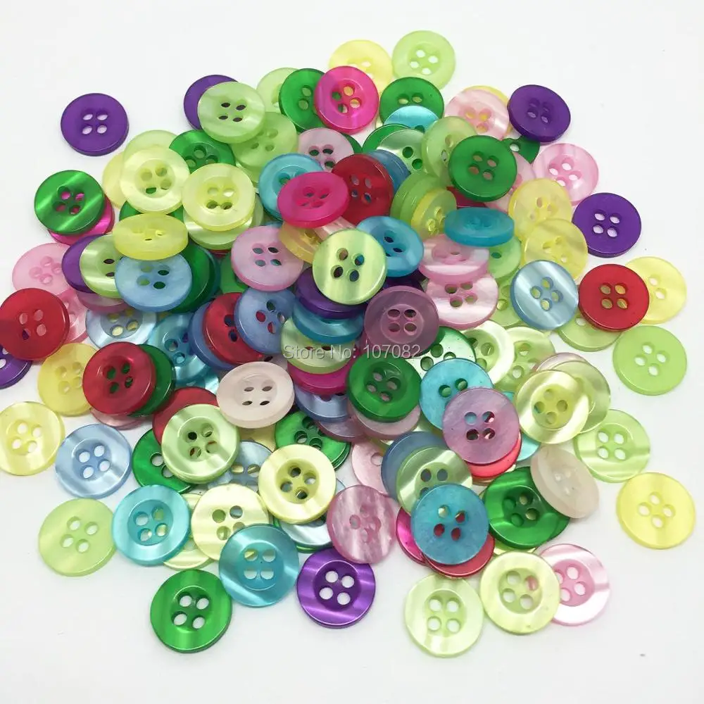 

200pcs Mixed Pearl 11mm Round Resin Buttons 4 Hole Shirt Button Sewing Accessories For Scrapbooking Cardmaking