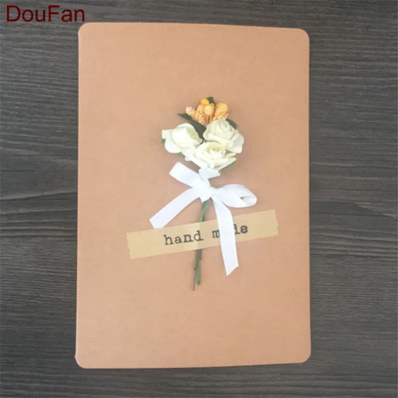 00227-8-white-rose DouFan 1 шт складные бумажные карты с искусственным цветком Украшенные счастливым поздравление с днем рождения открытка День благодарения Матери открытка - Цвет: 00227-8-white-rose