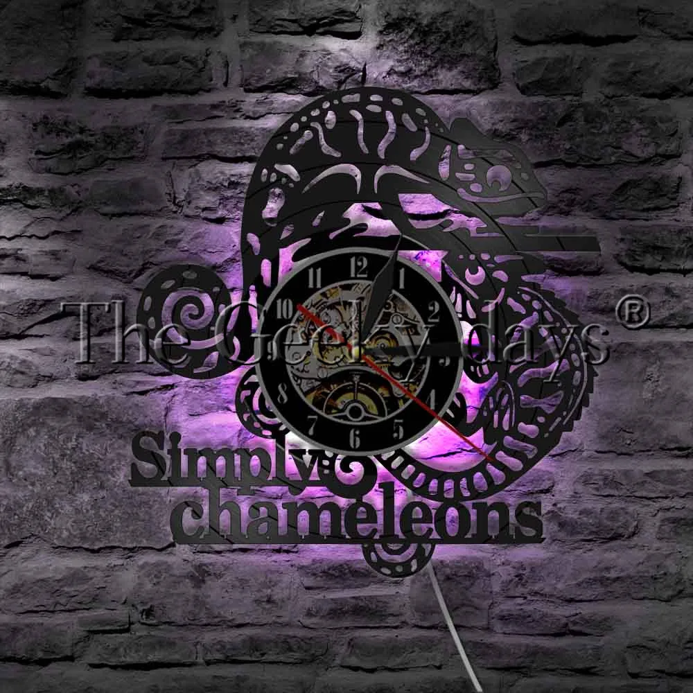  Simply Chameleons Reptile LED Lighting Vinyl Record Wall Clock Gecko Lizard Iguana Animal Modern Wall Lamp