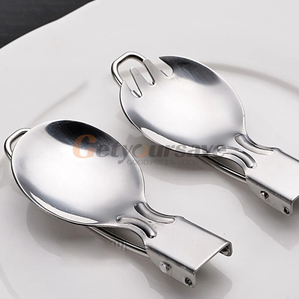 Путешествия Кемпинг Туризм пикника из нержавеющей стали Складная Ложка Вилка