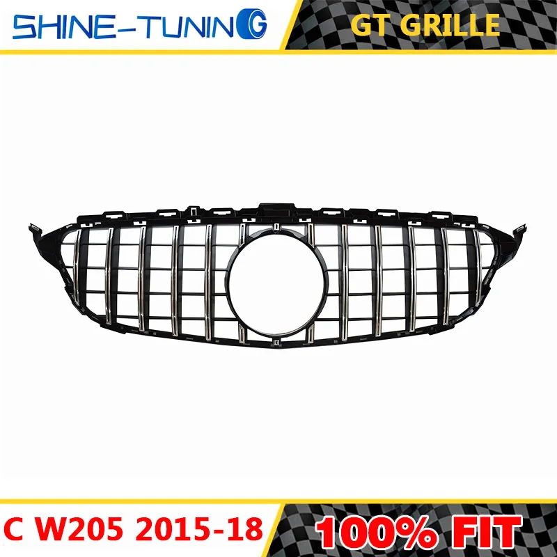 Подходит для нового C класса W205 GTR/Алмазная решетка C180 C200 C250 C300 без эмблемы- с/без камеры - Цвет: silver no camera 15