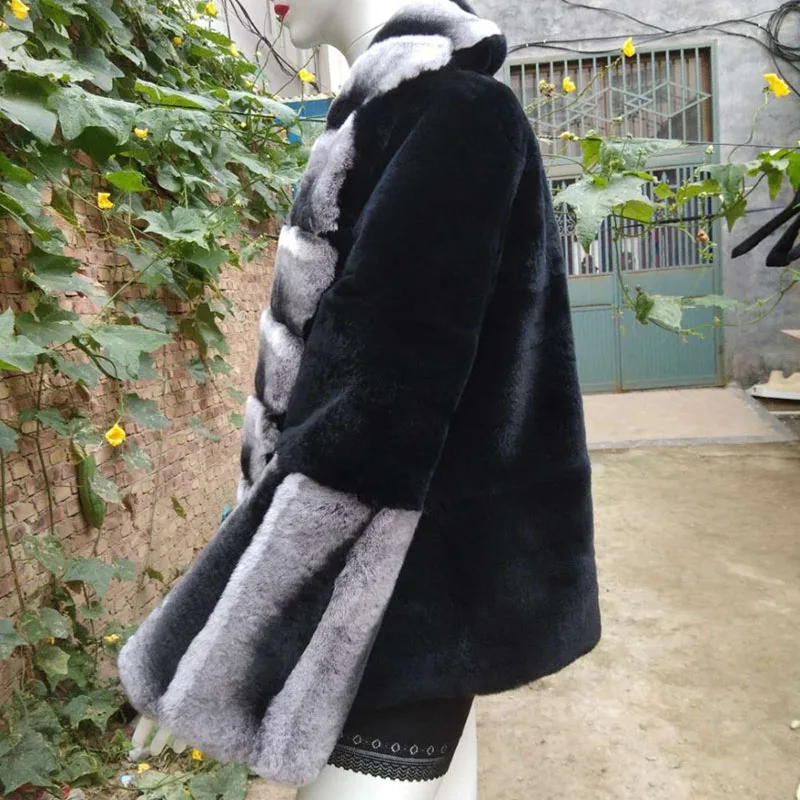FURSARCAR Luxury Winter Rex Rabbit Fur Jacke For Women Fashion Natural Coat Warm Big Turndown Collar | Женская одежда