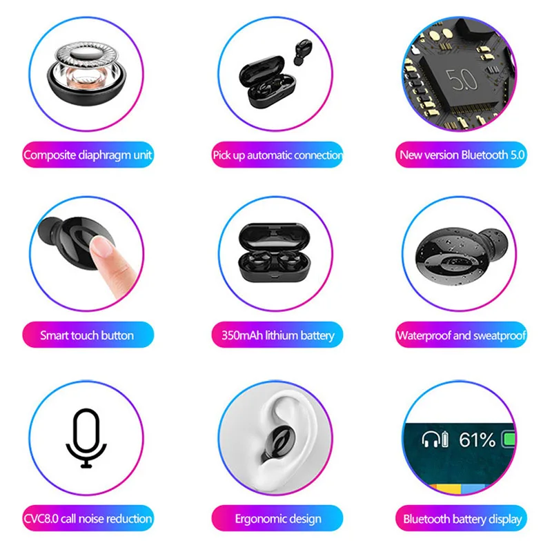 TWS Bluetooth наушники беспроводные спортивные для телефона гарнитура телефонов