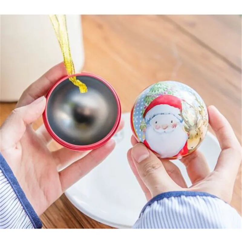 Сладкие подарочные коробки "Сладкие рождественские шары" с узором Санты, оленя и снеговика для упаковки конфет в домашнем стиле.