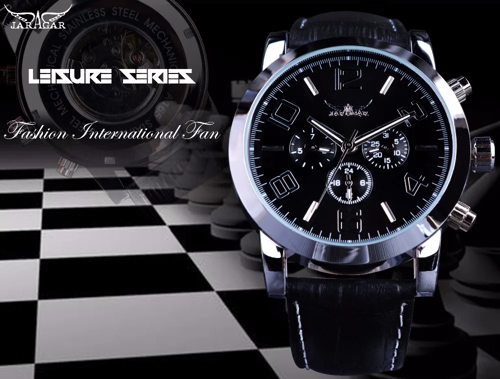 Часы Jaragar Мужские С 3 циферблатами деловые брендовые люксовые автоматические с