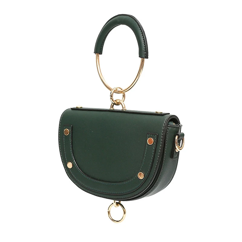 Green handle bag Женская сумка-седло, модная полиуретановая полукруглая сумка с ручкой, натуральная кожа, сумка через плечо, Кожаная Мини сумка с кольцом B59 - Цвет: Green handle bag