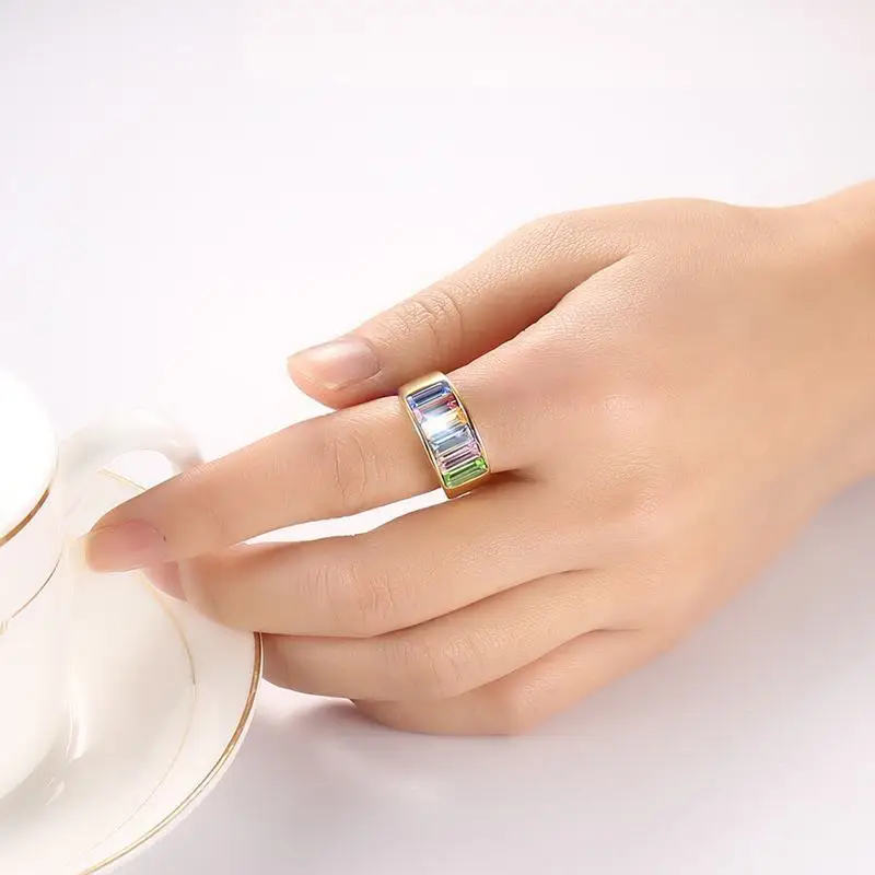 TYME 2017 новые модные товары 9 мм кольцо из нержавеющей стали золотого цвета для