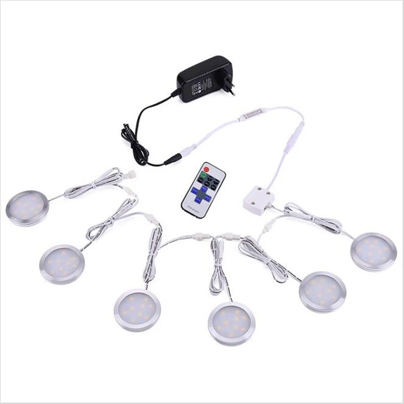 Linkable под шкафом светодиодное освещение 12В затемняемые шайбы огни с беспроводным